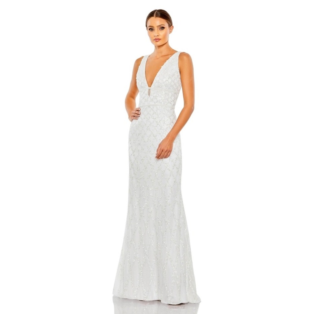 NWT Mac Duggal Sequin Embellished Sleeveless Column Gown 5669 White 8